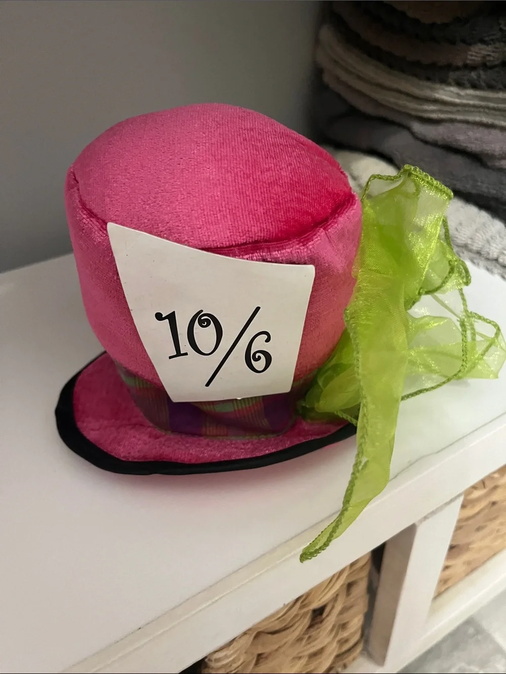 Girls' Neon Pink Plaid Mad Hatter Costume with Lime Accents